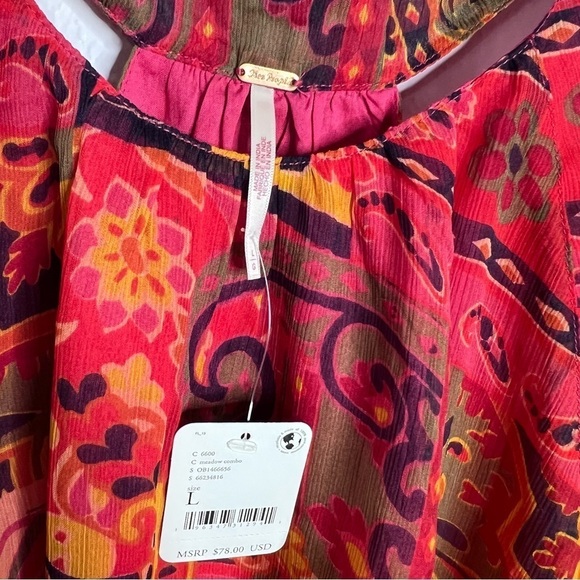 Free People Floral Paisley Top Sleeveless Large Pink Flowy Lined Boxy P - Picture 5 of 9